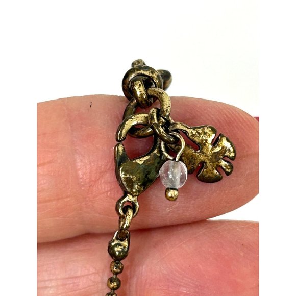 Lucky Brand Pendant Necklace Gold Tone 16” Bead Chain Iridescent Oval & Round - Picture 6 of 16